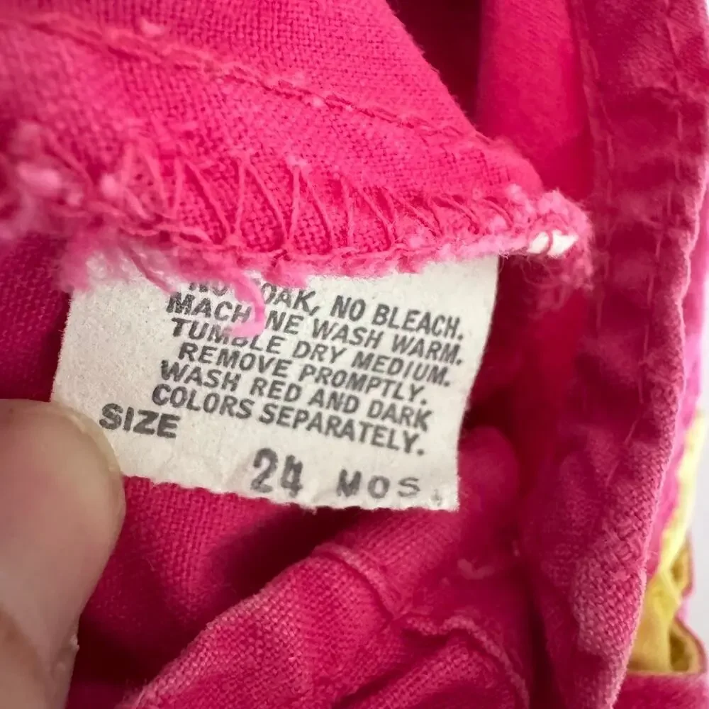 Vintage OshKosh B'Gosh Pink Colorblock Overalls Dancing Bear 1990s Rare USA 24M